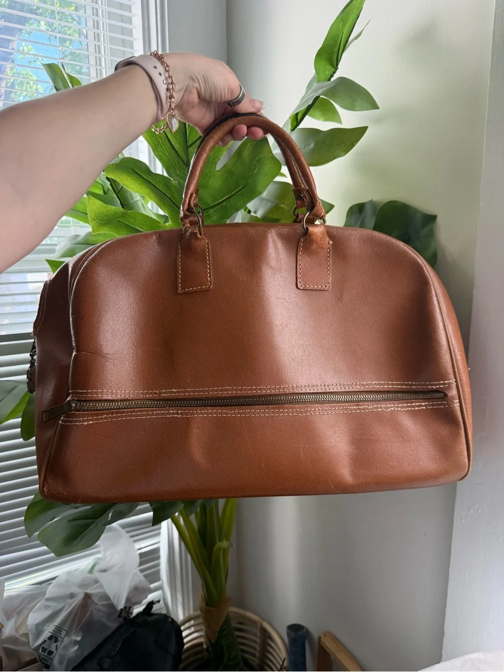 Classic Leather Travel Duffel Bag - Brown